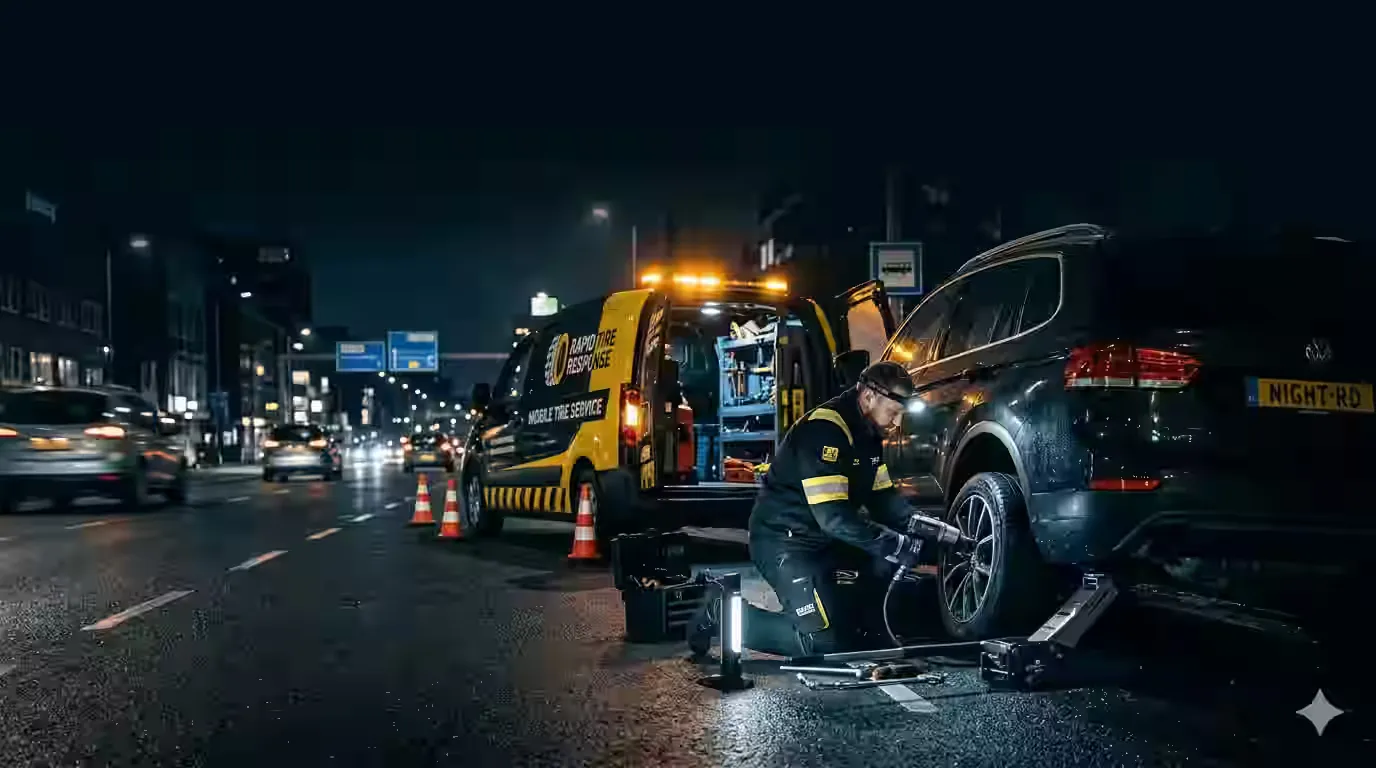 Servicio de llantera móvil en Mazatlán cambiando llanta en avenida