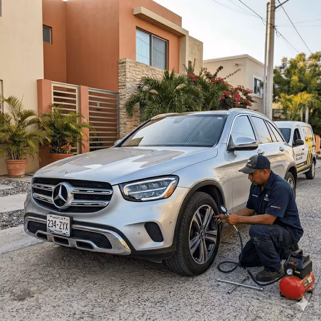 Revisión y reparación de fuga de aire en llanta a domicilio en Mazatlán